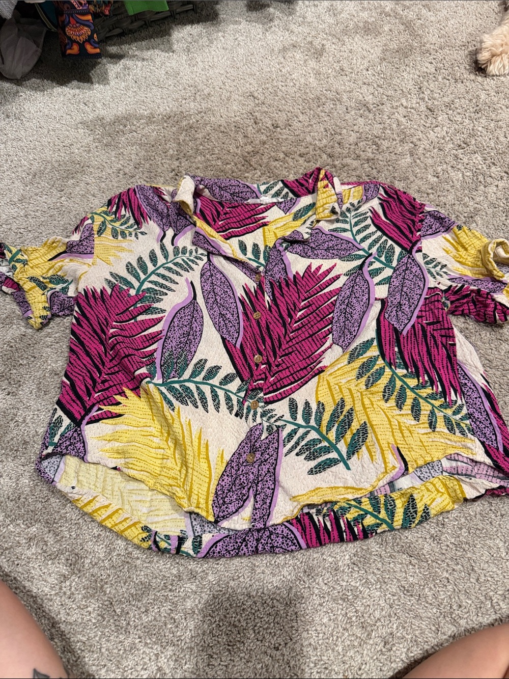 Jane and Delancey Tropical Button-Front Shirt - Pink, Yellow & Purple